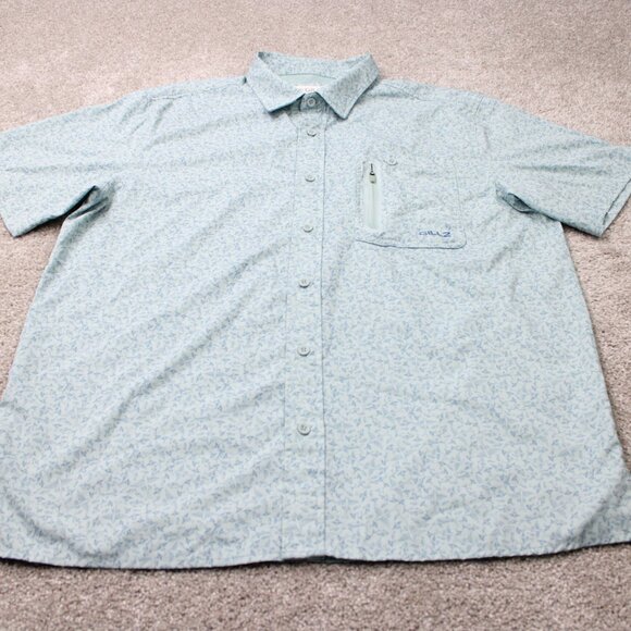 Gillz AOP Shirt Mens Large Blue Fish All Over Print Polyester Stretch L/S Button - Picture 3 of 16